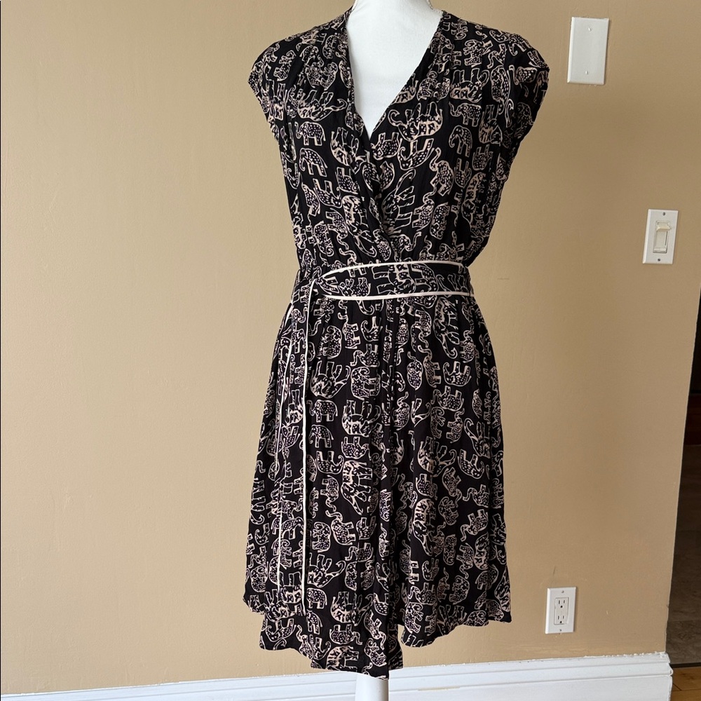 Anthropologie Black and Cream elephant print Dress